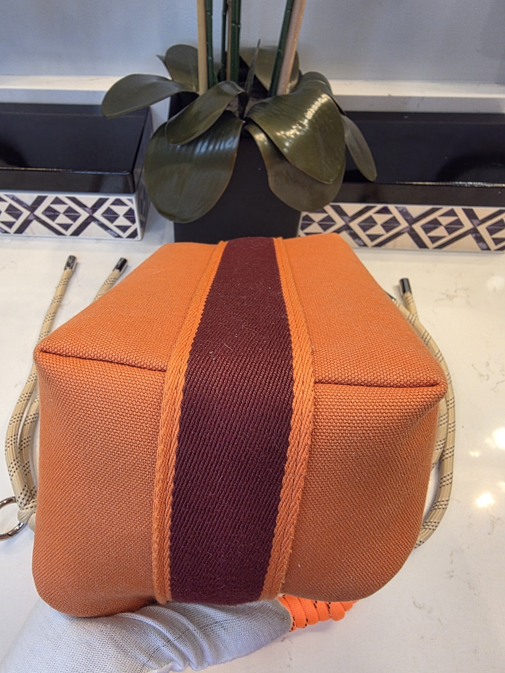Orange Canvas Cosmetic Pouch with Rope Strap - Picture 4 of 14